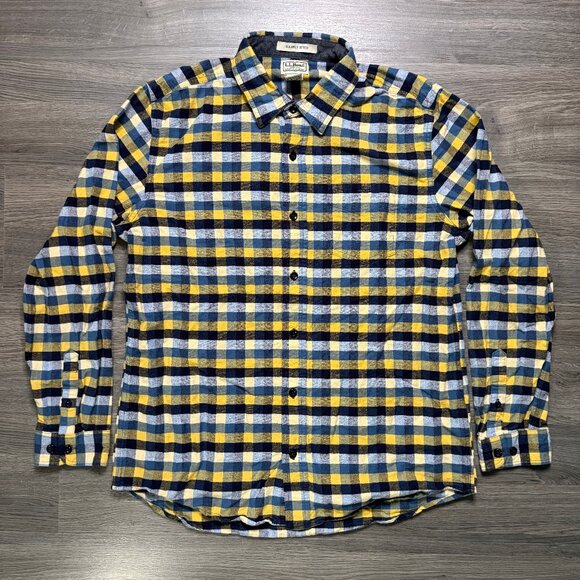 L.L. Bean Men's Scotch Plaid Flannel Shirt - Yellow/White/Navy - Picture 1 of 5